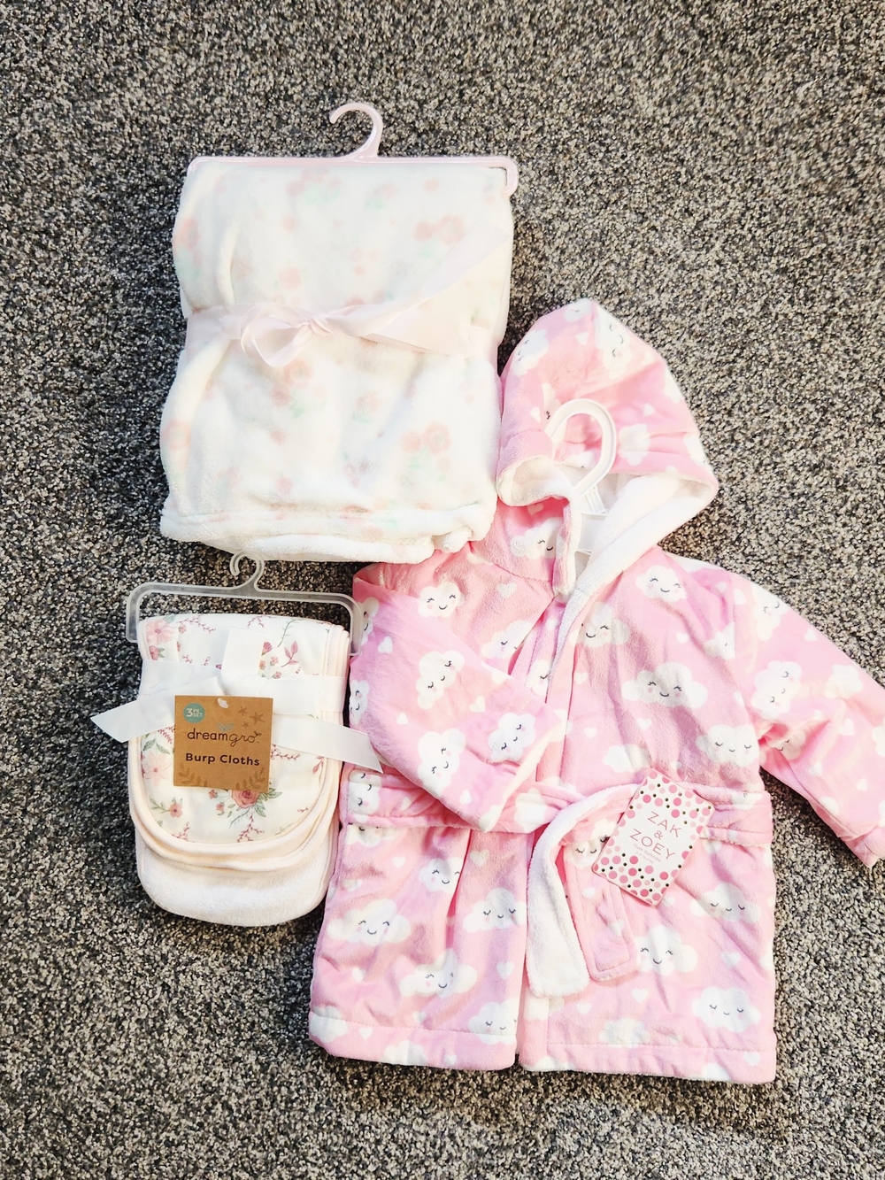 ​NWT Baby Girl Pink Bundle: Blanket, Bathrobe & Burp Cloths Set